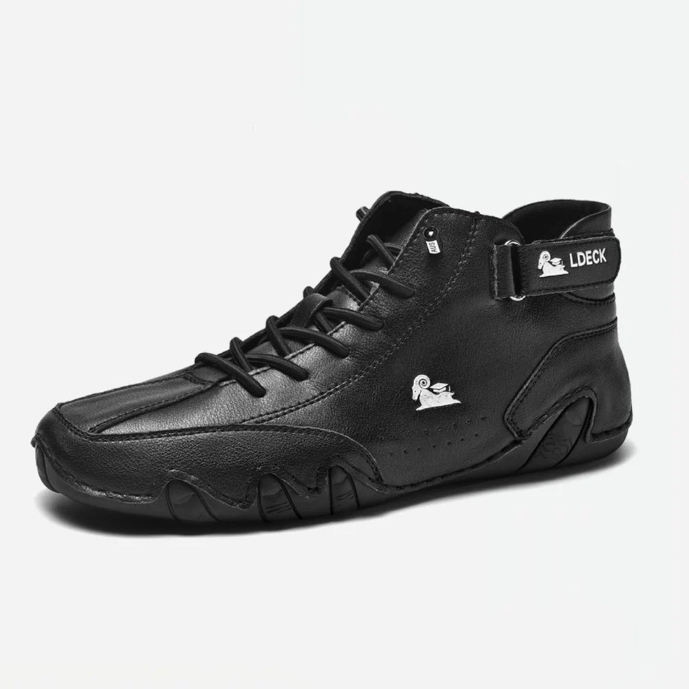 L.Deck Black Faux Leather High-Top Sneakers Men’s EU42 US9 - Picture 1 of 15